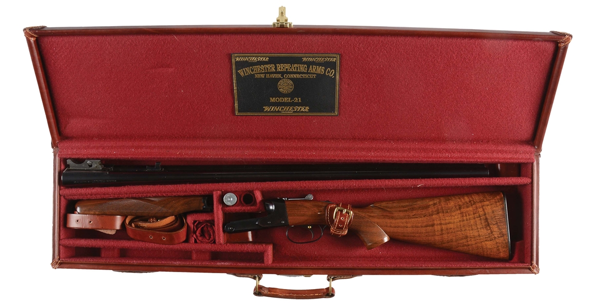 (C) WINCHESTER MODEL 21 12 BORE SIDE BY SIDE SHOTGUN WITH CASE.