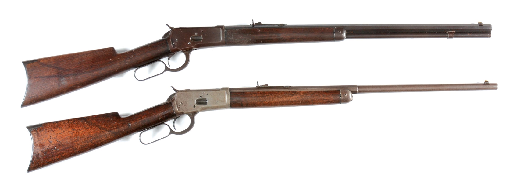 (A) LOT OF 2: WINCHESTER MODEL 1892 LEVER ACTION RIFLES, ONE IN .32 WCF, ONE IN .44 WCF.