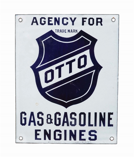 AGENCY FOR OTTO GAS & GASOLINE ENGINES PORCELAIN SIGN.