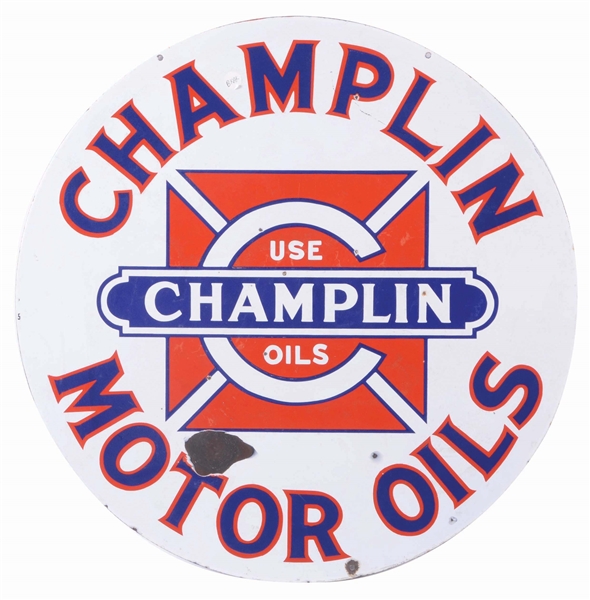 CHAMPLIN MOTOR OILS PORCELAIN CURB SIGN.