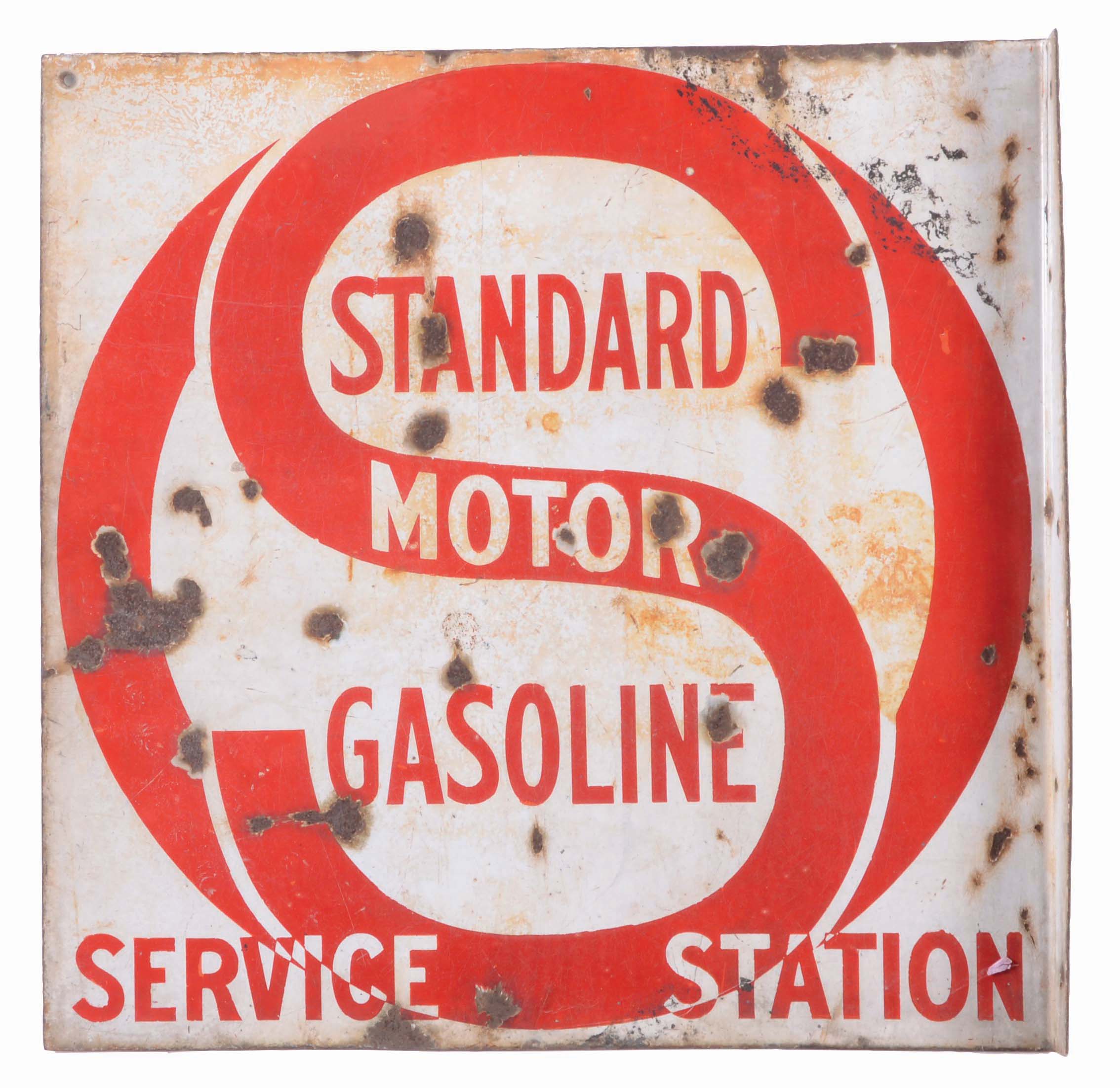 Lot Detail - STANDARD MOTOR GASOLINE SERVICE STATION PORCELAIN FLANGE SIGN.