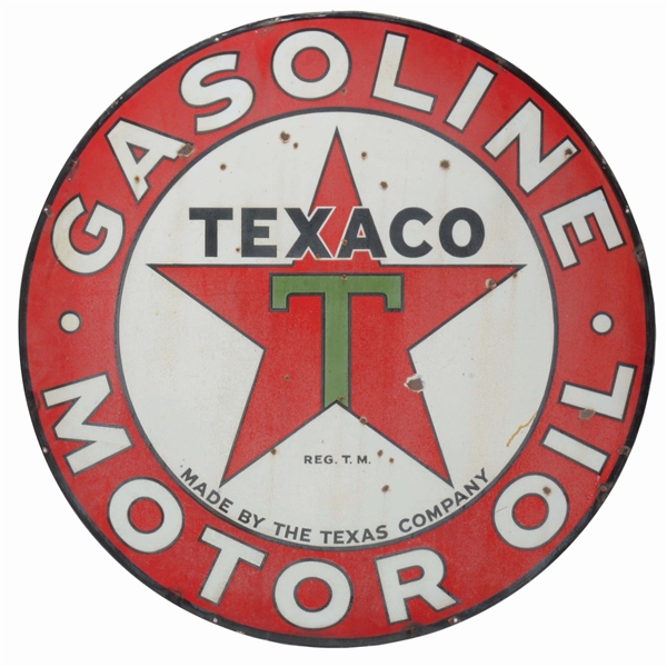 TEXACO GASOLINE & MOTOR OIL PORCELAIN SERVICE STATION SIGN.