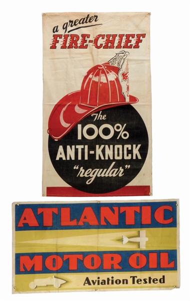 LOT OF TWO: ATLANTIC & TEXACO SERVICE STATION CLOTH BANNERS. 