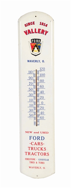 VALLERY FORD DEALERSHIP TIN THERMOMETER.