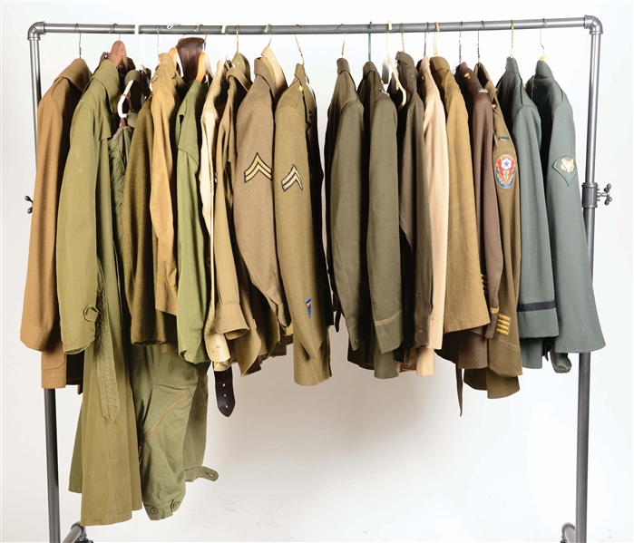 LOT OF 21: US MILITARY UNIFORMS, OVERCOATS, MISCELLANEOUS APPAREL FROM WORLD WAR I - MODERN ERA.