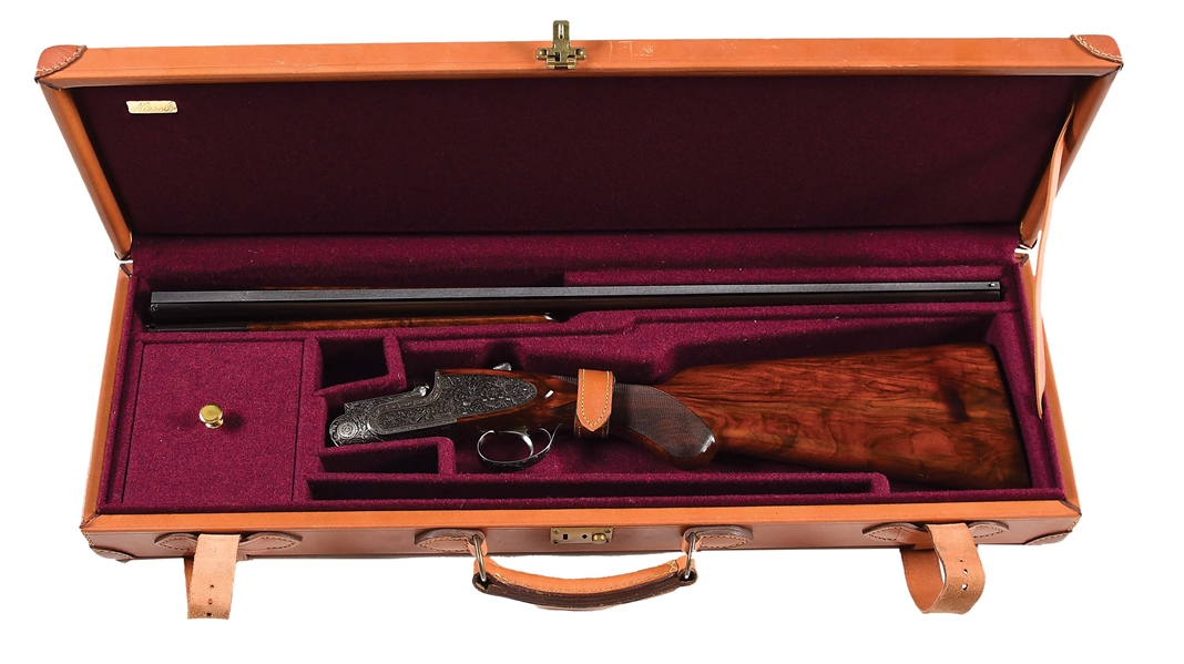 (M) IVO FABBRI "MAJESTIC" OVER-UNDER "FOREST" GAME GUN WITH 25" BARRELS, ENGRAVED BY TOMASONI WITH CASE.