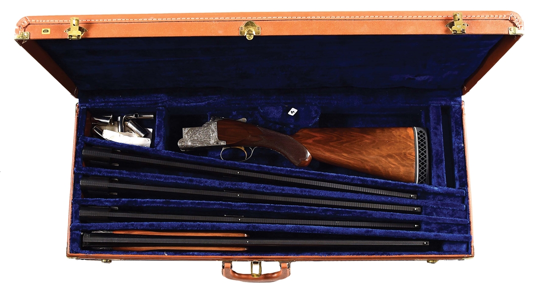 (C) SCARCE BROWNING SUPERPOSED GRADE "V" FIELD CHOKED SHOTGUN ENGRAVED BY V.  DOYEN WITH AFTER MARKET SKEET SET, AND CASE.