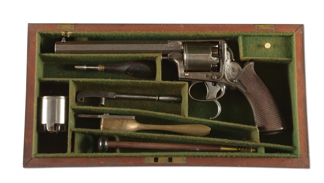 (A) A RARE AND DESIRABLE CASED FIRST MODEL TRANTER .50 CALIBER DRAGOON PERCUSSION REVOLVER WITH EXTRA CYLINDER.