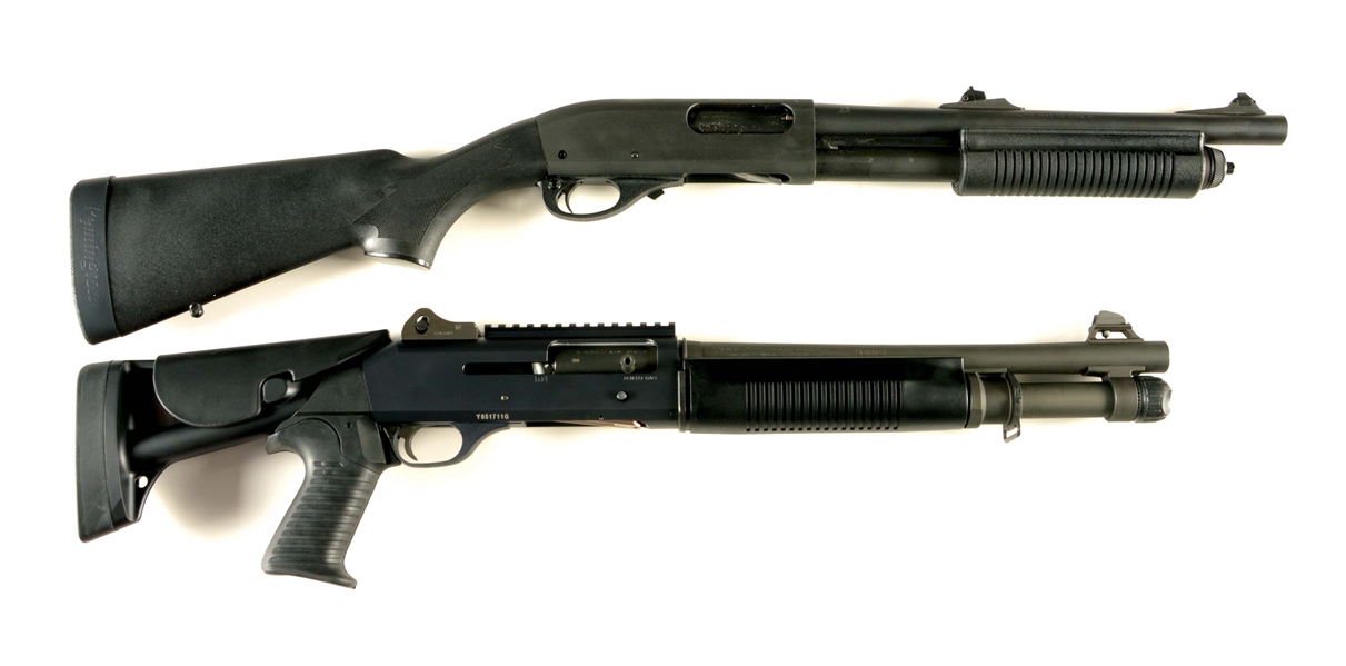 (N) LOT OF TWO: REMINGTON MODEL 870 WITH BENELLI M4 ENTRY SHOTGUNS. (SHORT BARREL SHOTGUNS).