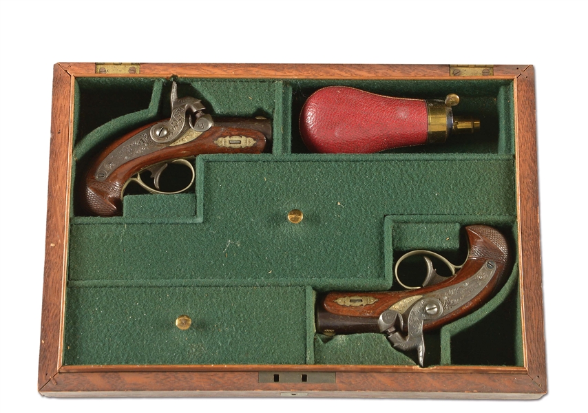 (A) FINE AND RARE PAIR OF "PEANUT" PHILADELPHIA PERCUSSION DERINGERS BY HENRY DERRINGER.