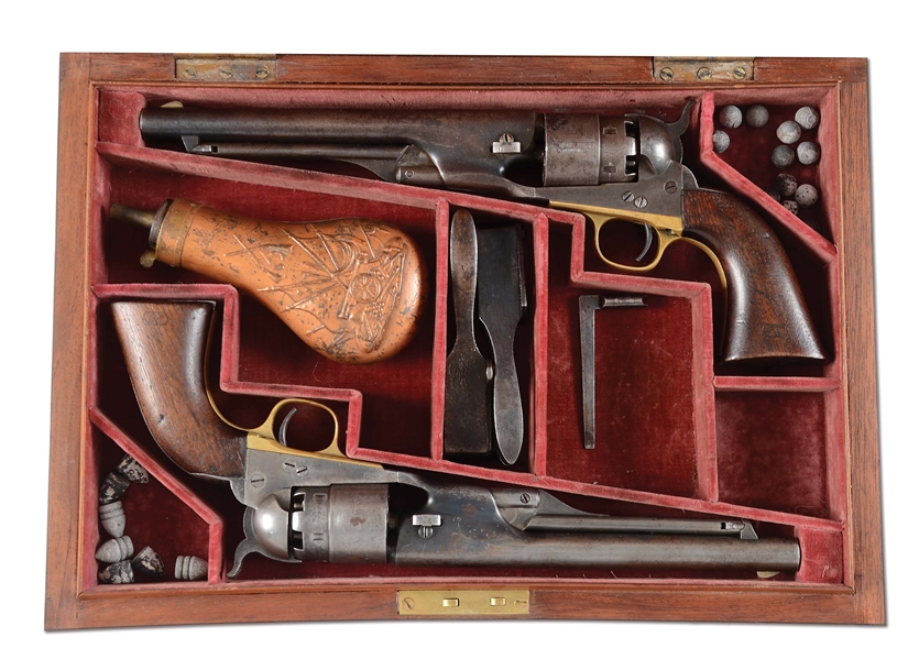 (A) CASED PAIR OF MARTIAL COLT 1860 ARMY PERCUSSION REVOLVERS.