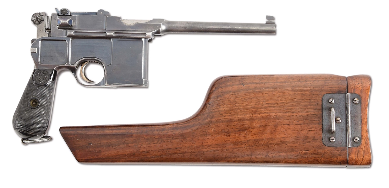 (A) A RARE AND DESIRABLE CONEHAMMER MAUSER WITH GUTTA PERCHA GRIPS AND ORIGINAL MAUSER FACTORY CASING.