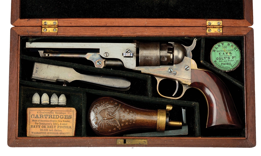 (A) HIGH CONDITION COLT MODEL 1862 POCKET NAVY REVOLVER CASED WITH ACCESSORIES.