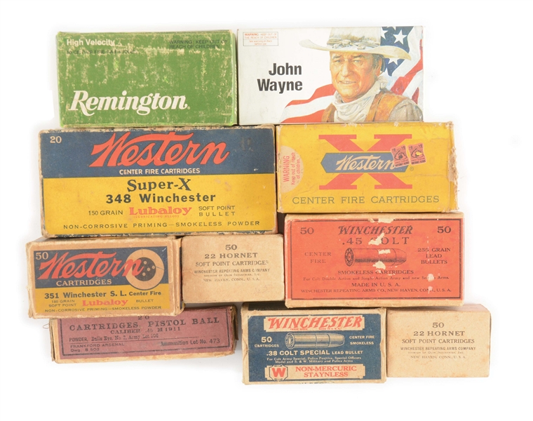 LOT OF 10 BOXES OF AMMUNITION.