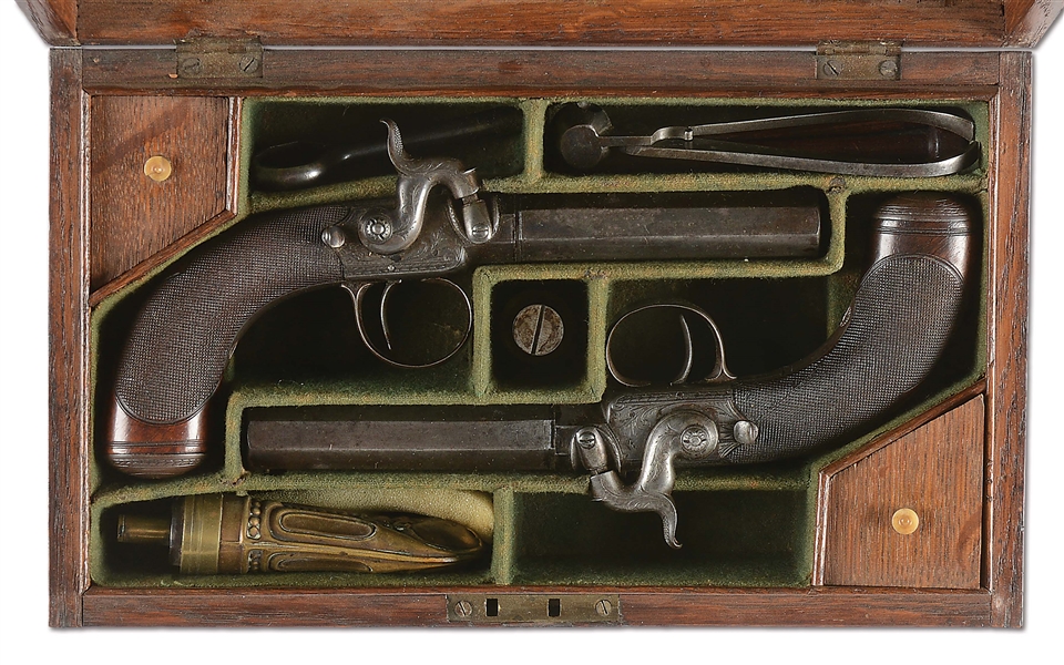 (A) CASED SET OF RIFLED ENGLISH PERCUSSION BELT PISTOLS BY WILLIAMS & CO., LONDON.