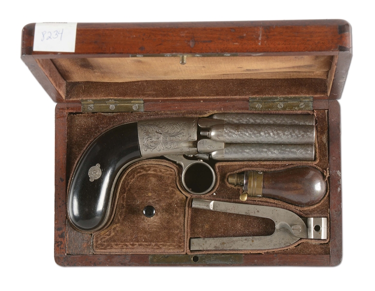 (A) PERCUSSION MARIETTE PEPPERBOX WITH CASE AND ACCESSORIES.