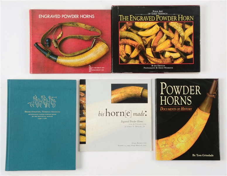 LOT OF FIVE: IMPORTANT AND SCARCE POWDER HORN REFERENCE BOOKS.