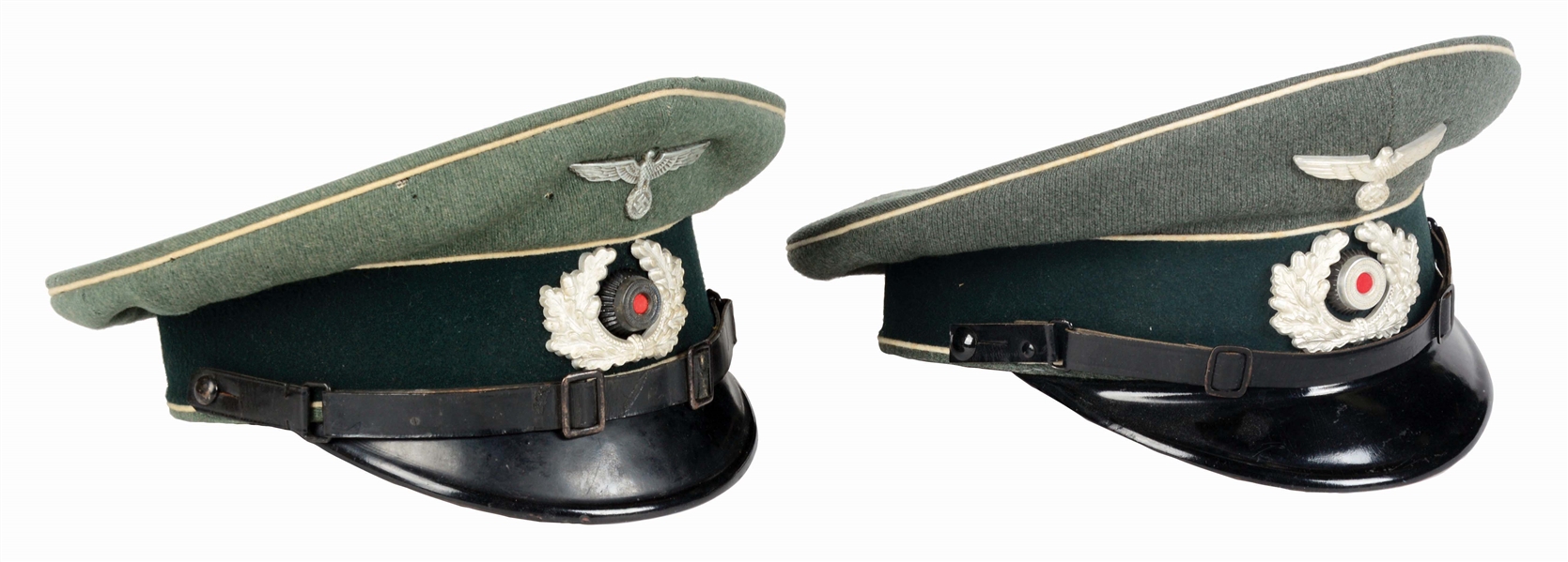 LOT OF 2: GERMAN WORLD WAR II HEER INFANTRY EM/NCO VISOR CAPS.