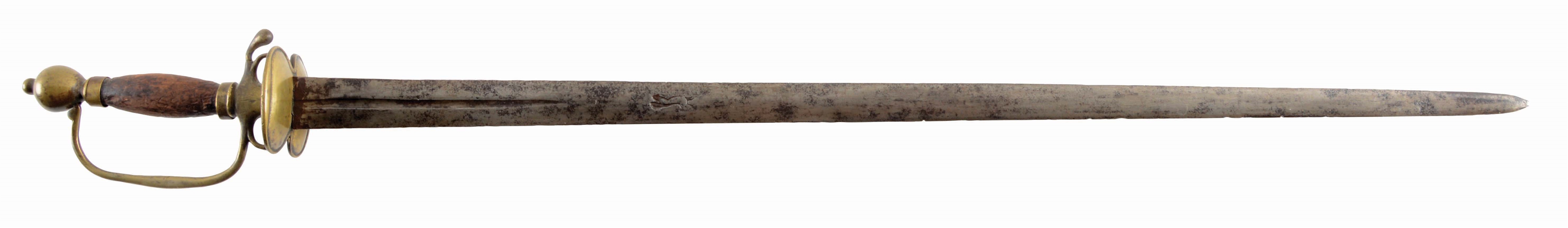 REVOLUTIONARY WAR OFFICERS SMALL SWORD WITH MARKED BLADE.