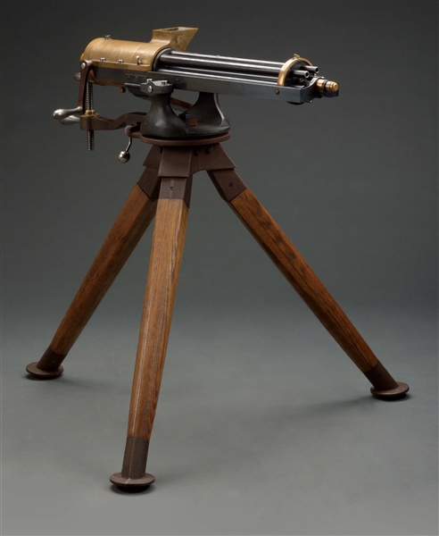 (M) ABSOLUTELY FANTASTIC TIPPMANN FUNCTIONAL SCALE REPRODUCTION COLT MODEL 1862 GATLING BATTERY GUN IN .357 MAGNUM.