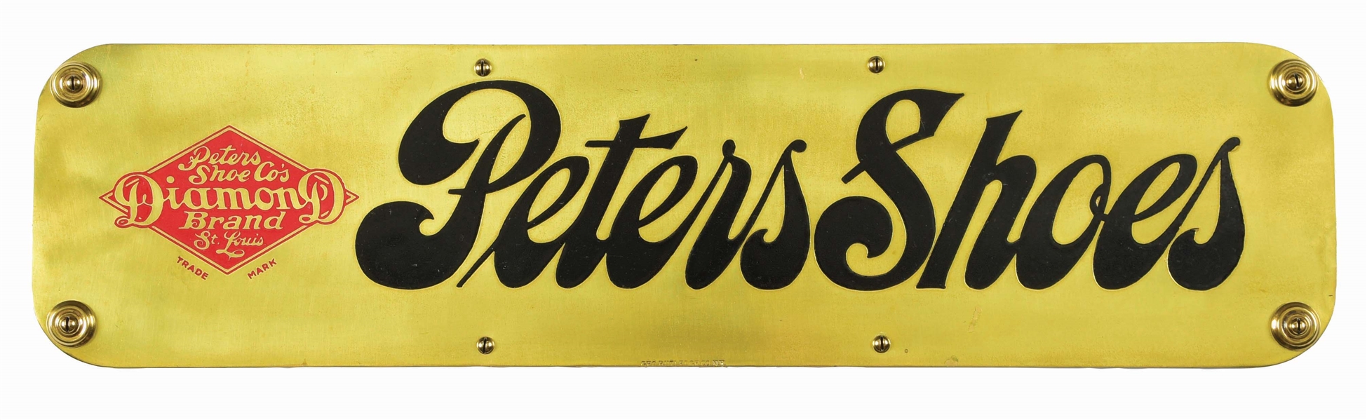 ETCHED BRASS PETERS SHOES DIAMOND BRAND SIGN.
