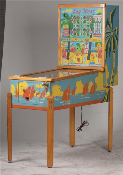 Bally Pinball Machine Key Lot Detail - BALLY KEY WEST WOOD RAIL PINBALL MACHINE.