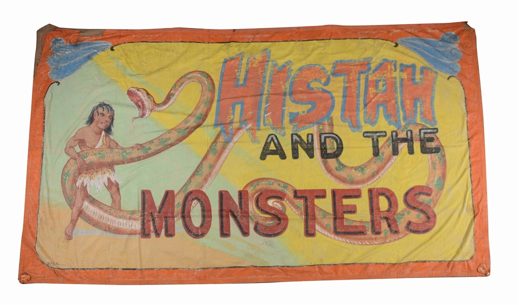 FRED G. JOHNSON "HISTAH AND THE MONSTERS" CIRCUS BANNER.