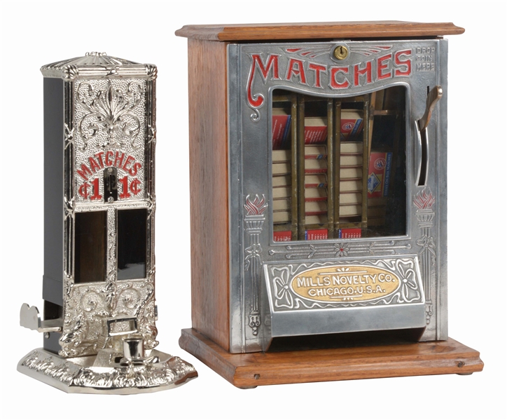 LOT OF 2: NORTHWESTERN AND MILLS MATCH VENDING MACHINES.