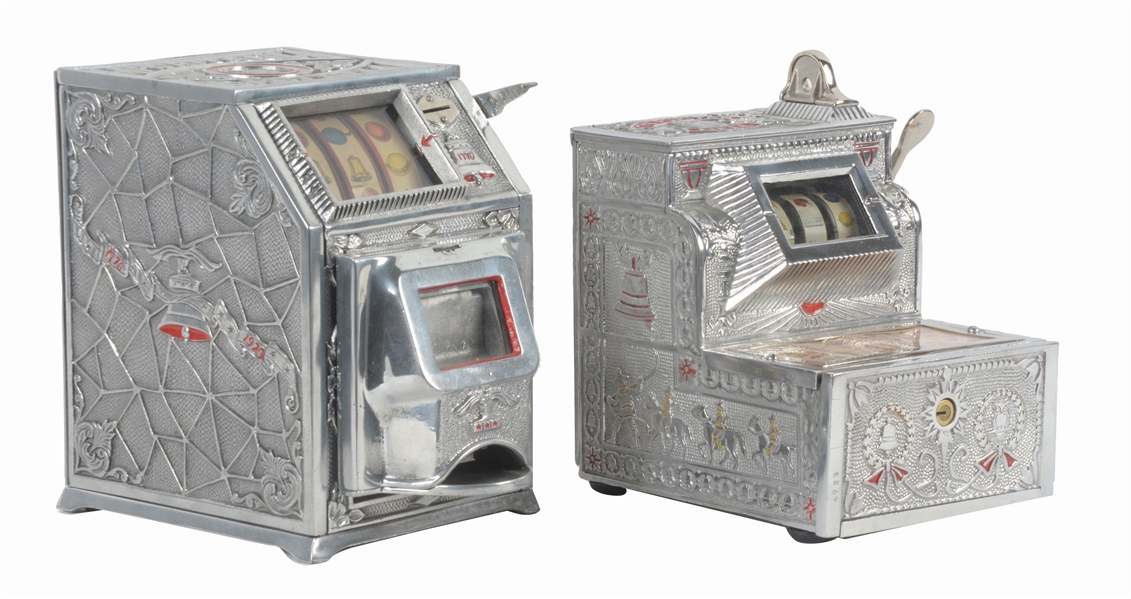 LOT OF 2: MILLS "PURITAN BELL" AND CHICAGO MINT CO. "PURITAN BABY BELL" COUNTER GAMBLING MACHINES.