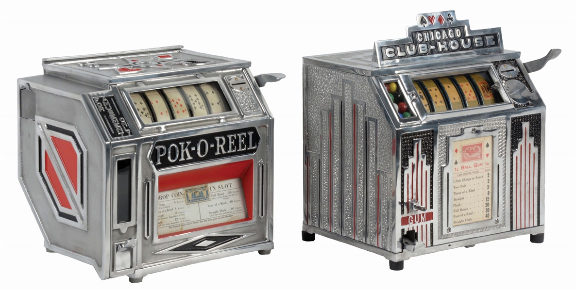 LOT OF 2: GROETCHEN "POK-O-REEL" AND DAVAL "CHICAGO CLUB HOUSE" TRADE STIMULATORS.