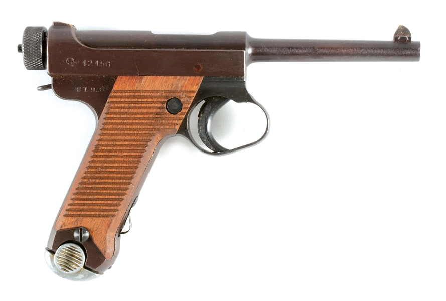 (C) VERY FINE WWII JAPANESE TYPE 14 NAMBU SEMI AUTOMATIC PISTOL 19.6 DATE CODE WITH HOLSTER AND CAPTURE PAPER.