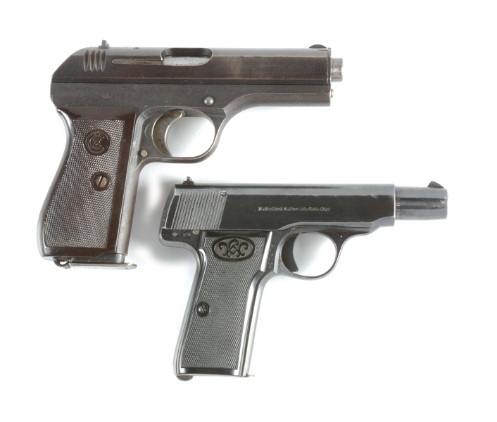 (C) LOT OF 2 GERMAN .32 SEMI-AUTOMATIC PISTOLS: CZ 27 AND WALTHER MODEL 4 WITH HOLSTER.