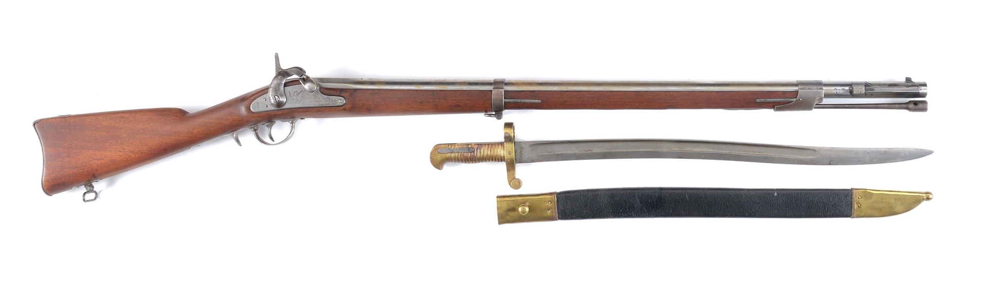 (A) CIVIL WAR WHITNEY MODEL 1861 NAVY PLYMOUTH RIFLE, DATED 1863 WITH BAYONET.
