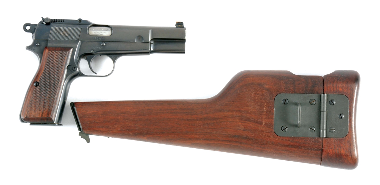 (C) BELGIAN ARMY MARKED FABRIQUE NATIONALE MODEL 1935 PRE-WAR HIGH POWER PISTOL WITH INGLIS WOOD STOCK.