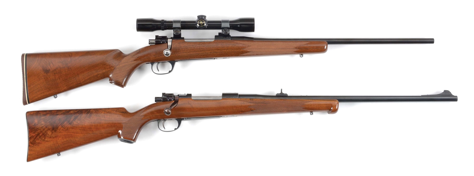 (C) LOT OF 2: CUSTOM MAUSER BOLT ACTION RIFLES, ONE WITH SCOPE.