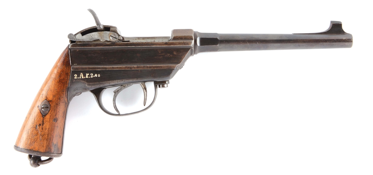 (A) A GOOD MODEL 1869 SINGLE SHOT BAVARIAN MILITARY WERDER PISTOL WITH EXCELLENT REGIMENTAL MARKINGS AND MUCH ORIGINAL FINISH.