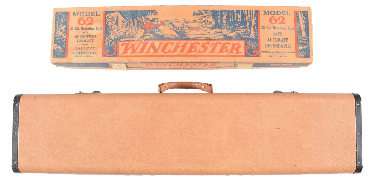 LOT OF TWO CASES: REPRODUCTION WINCHESTER MODEL 62 BOX AND OUTERS SHOTGUN CASE.