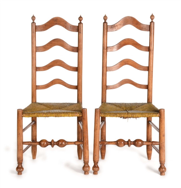 SET OF 2 MAPLE LADDERBACK SIDE CHAIRS. PENNSYLVANIA OR DELAWARE VALLEY. CIRCA 1750 - 1790.