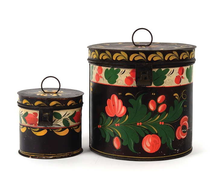 2 PIECE TINWARE CANISTERS. CONNECTICUT. EARLY 19TH CENTURY.