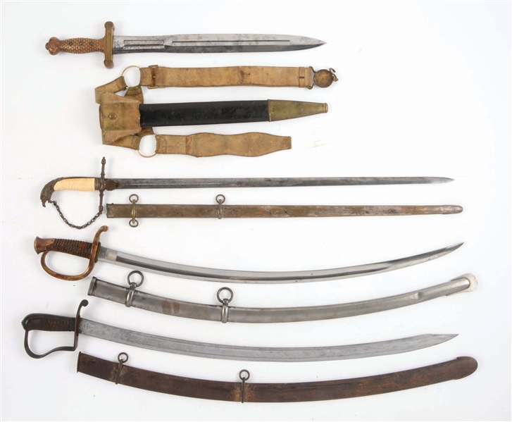 LOT OF 4 U.S. CIVIL WAR SWORDS INCLUDING "PEACE EAGLE" 1832 ON BELT.