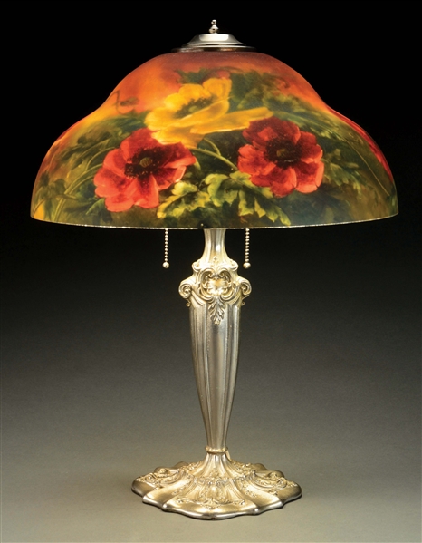 REVERSE PAINTED POPPY TABLE LAMP.