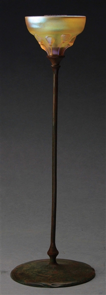 TIFFANY STUDIOS BRONZE AND FAVRILE CANDLESTICK.