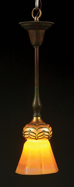 TIFFANY STUDIOS CEILING FIXTURE WITH FAVRILE SHADE.
