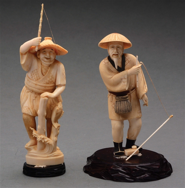 TWO IVORY CARVINGS OF FISHERMAN.