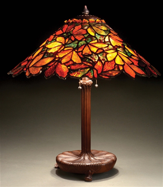 CONTEMPORARY LEADED LAMP BY SOMERS STAINED GLASS.