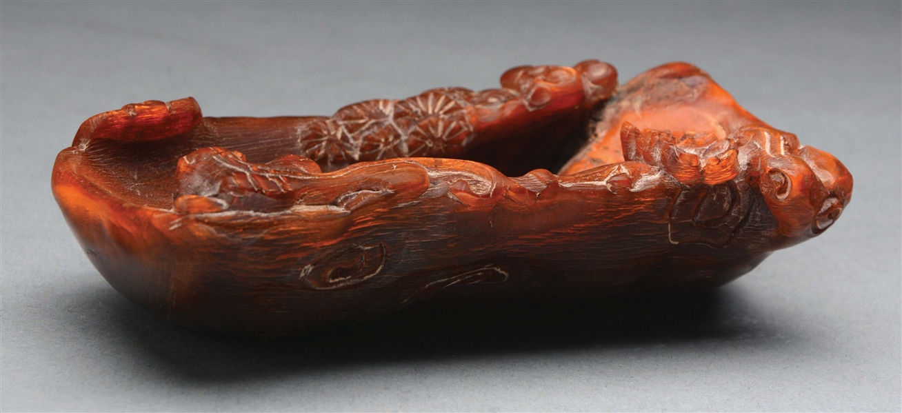 DIMINUTIVE CHINESE CARVED HORN INK TRAY.