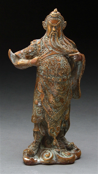 CHINESE BRONZE FIGURE OF A FIERCE WARRIOR IN THE MING STYLE.