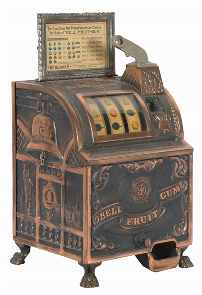 EXCEEDINGLY RARE 5¢ INDUSTRY NOVELTY CO. BELL FRUIT GUM SLOT MACHINE.