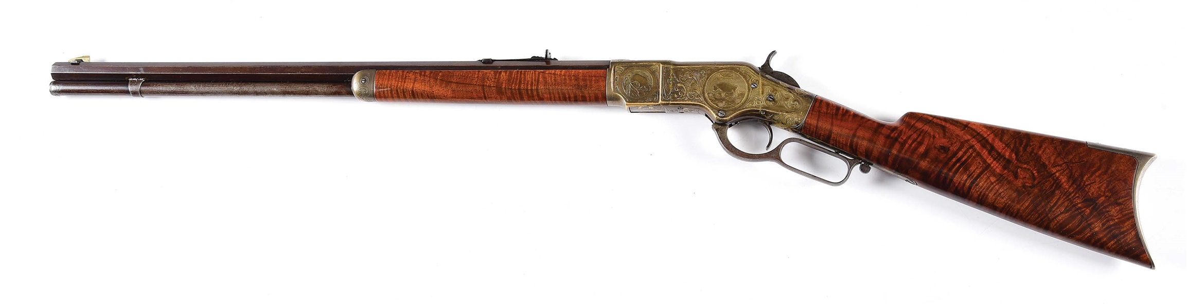 (A) ELABORATELY ENGRAVED WINCHESTER MODEL 1866 LEVER ACTION RIFLE.