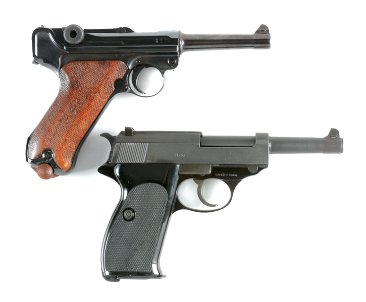 (C) LOT OF TWO: DOUBLE DATE DWM LUGER & COMMERCIAL WALTHER P1 SEMI-AUTOMATIC PISTOLS.